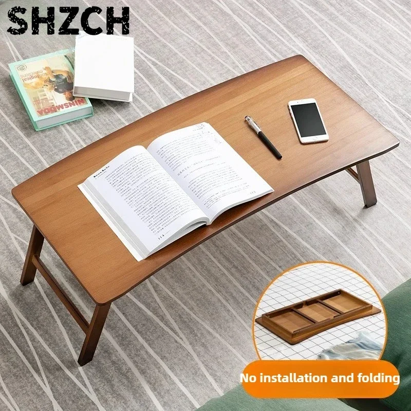 Space Saving Home Folding Table Bamboo Laptop Lazy Desk Multifunctional Bay Window Balcony Desk Portable Student Writing Table