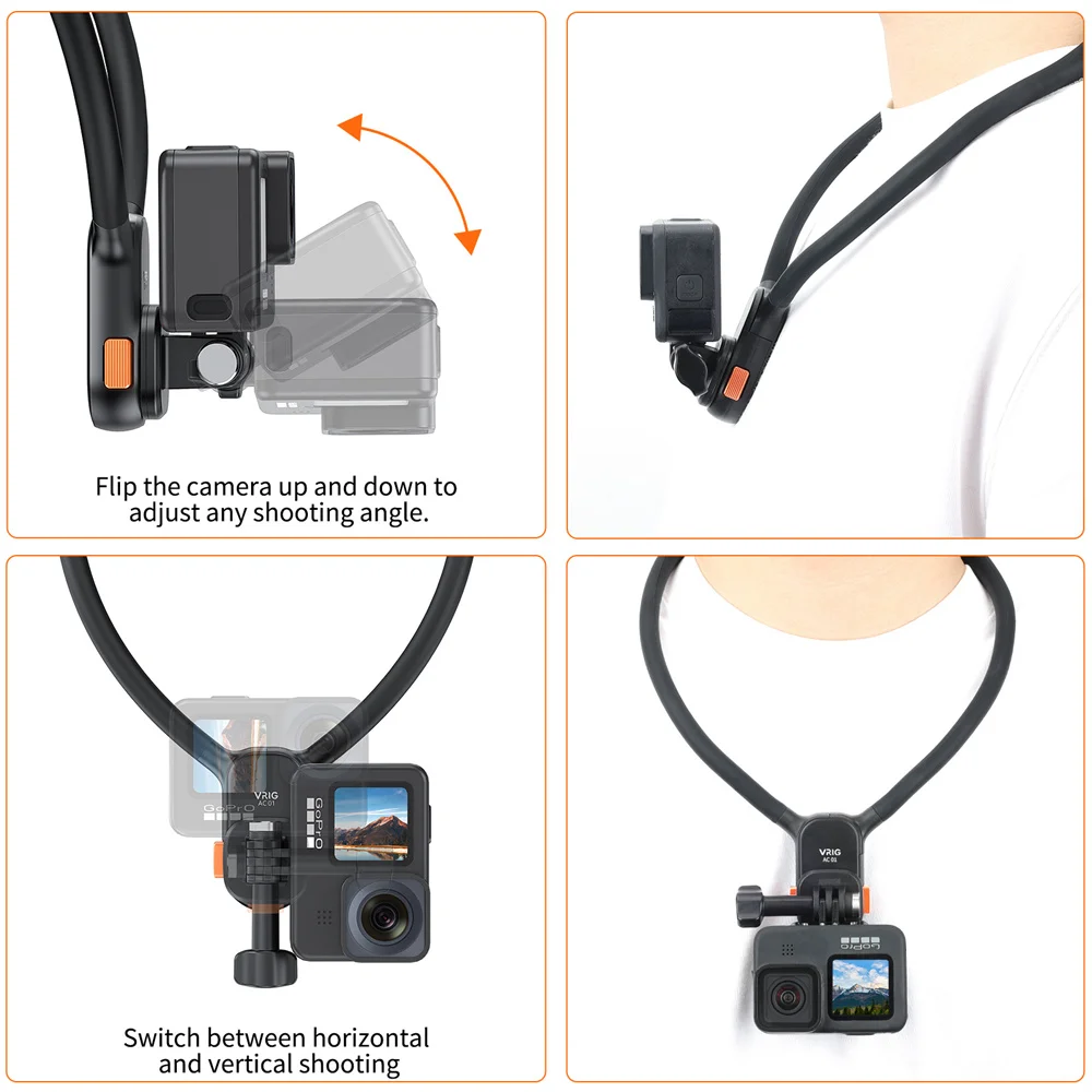 VRIG Claw MIni Magnetic Neck Mount Quick Release Hold POV Stand for Gopro 12 11 10 9 8 7 / Insta360 Action Camera Accessories