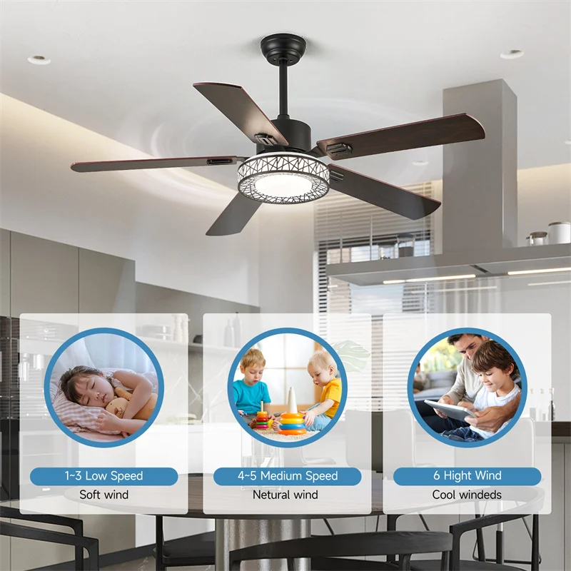 Modern Ceiling Fan 50Cm Without Remote Control Adjustable 6 Level Speed Luminaire Bedroom 7 Heads Led Fandelier Lamp Indoor