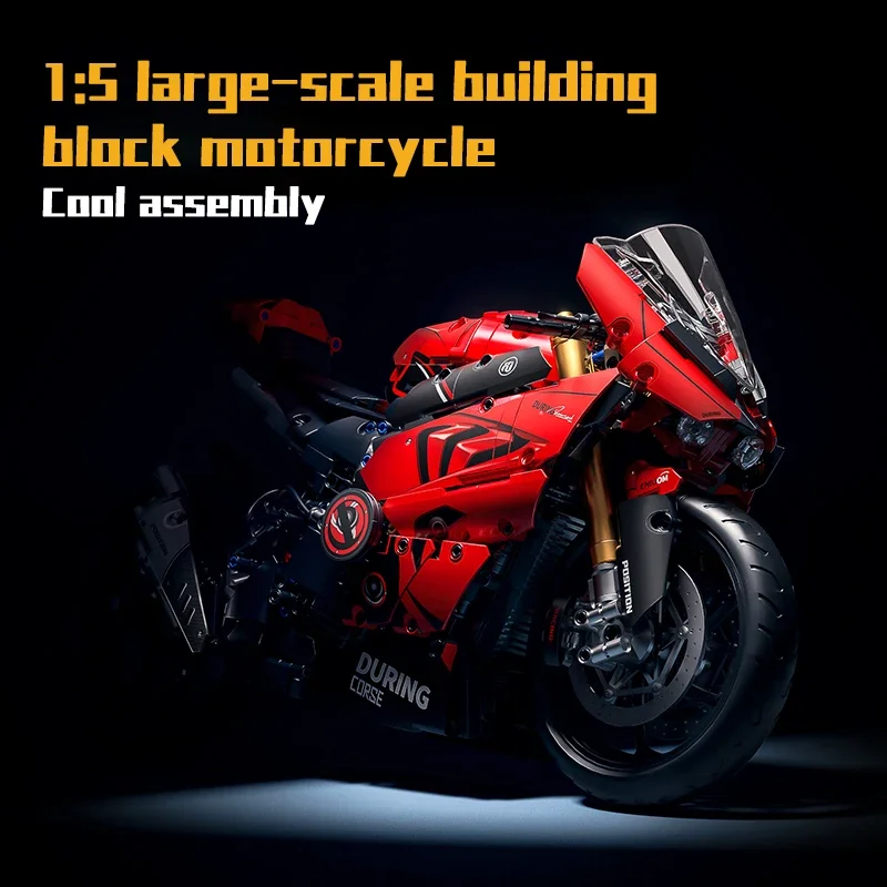 1:5 Schaal Racing Motorcycle Bouwstenen MOC Bricks Kit met realistische stuur- en ophanging DIY Assembly Collectible Model
