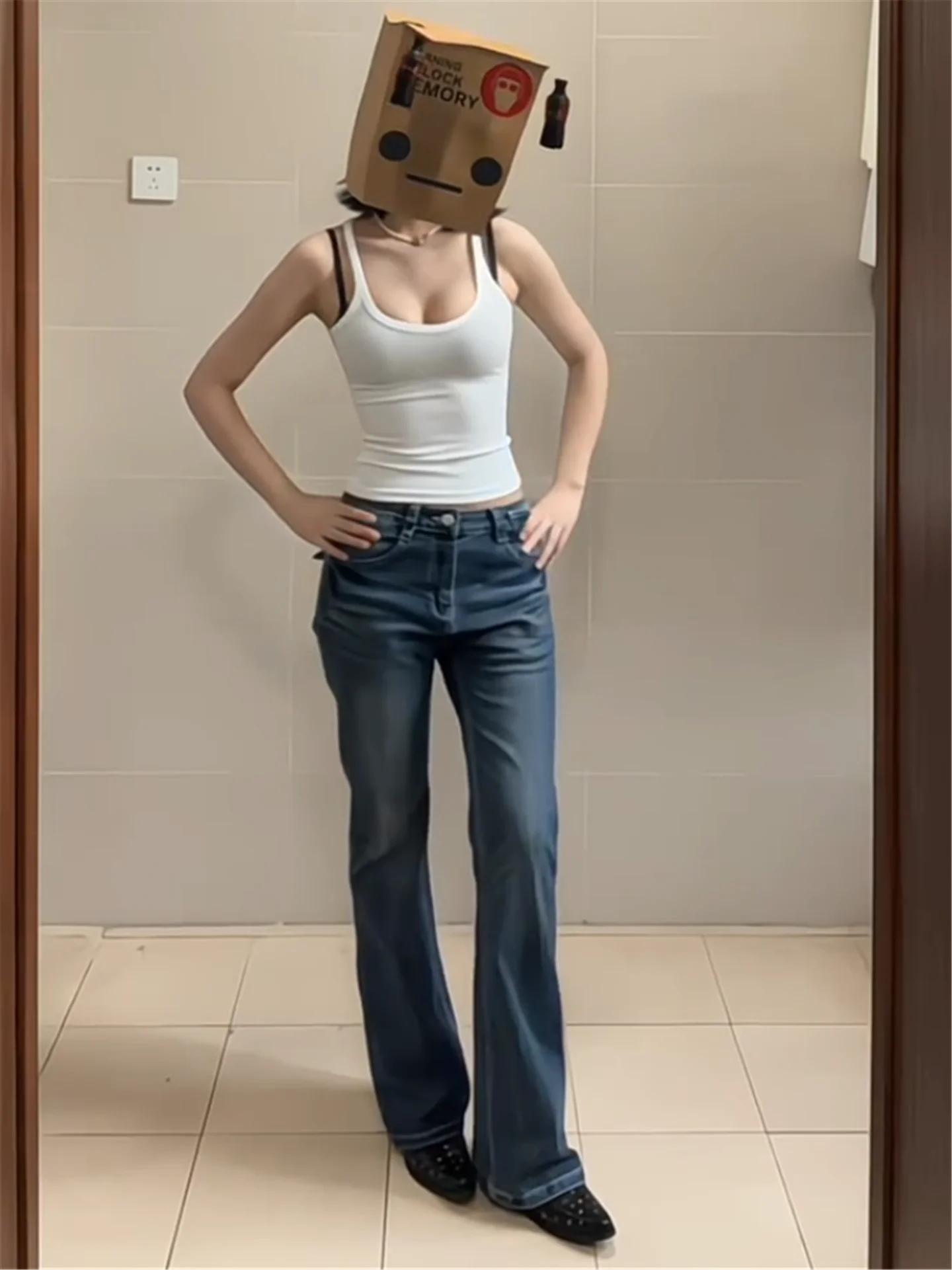 

Американские винтажные джинсы с низкой посадкой и расклешенными штанинами для женщин, весенние, с эффектом похудения, сексуальные, удлиненные брюки в пол