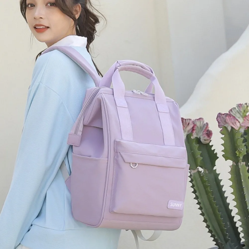 Solid Color Shoulder Backpack Oxford Cloth Large Capacity Travel Laptop Rucksack Multi-pockets Wear-resistant Student School Bag