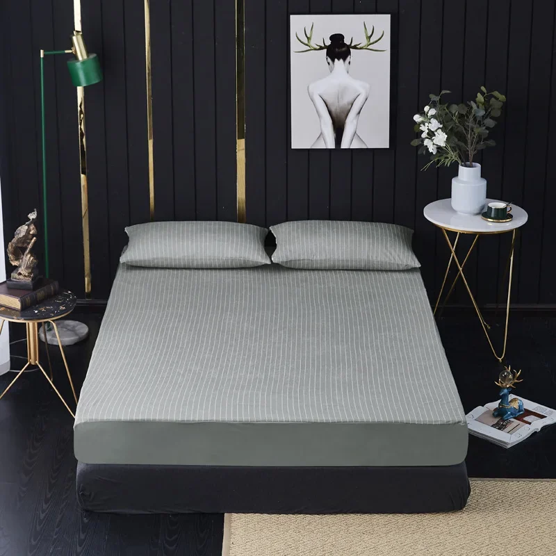 

Waterproof Stripe Mattress Cover Terry Fleece Anti-mite Mattress Protector Cover King Twin Bed Cover Not Included Pillowcase