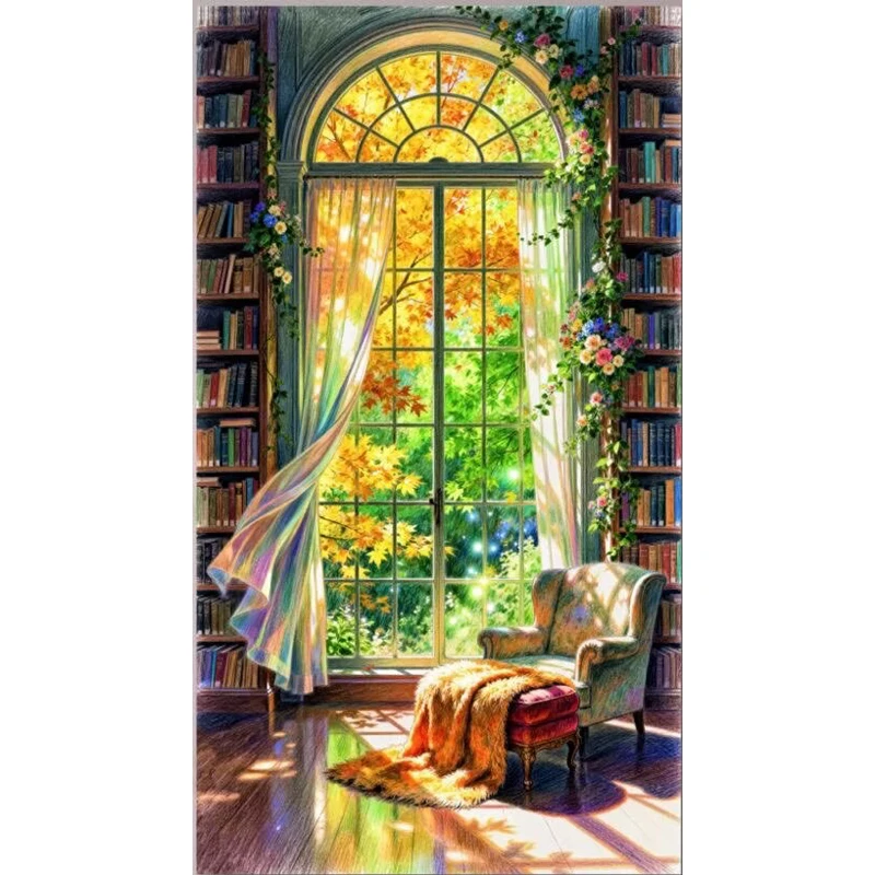 9CT 14ct By the Study Window Printed Kit Cross Stitch Embroidery DIY Needlework Home Decor Crafts With Needles Threads 79 Colors