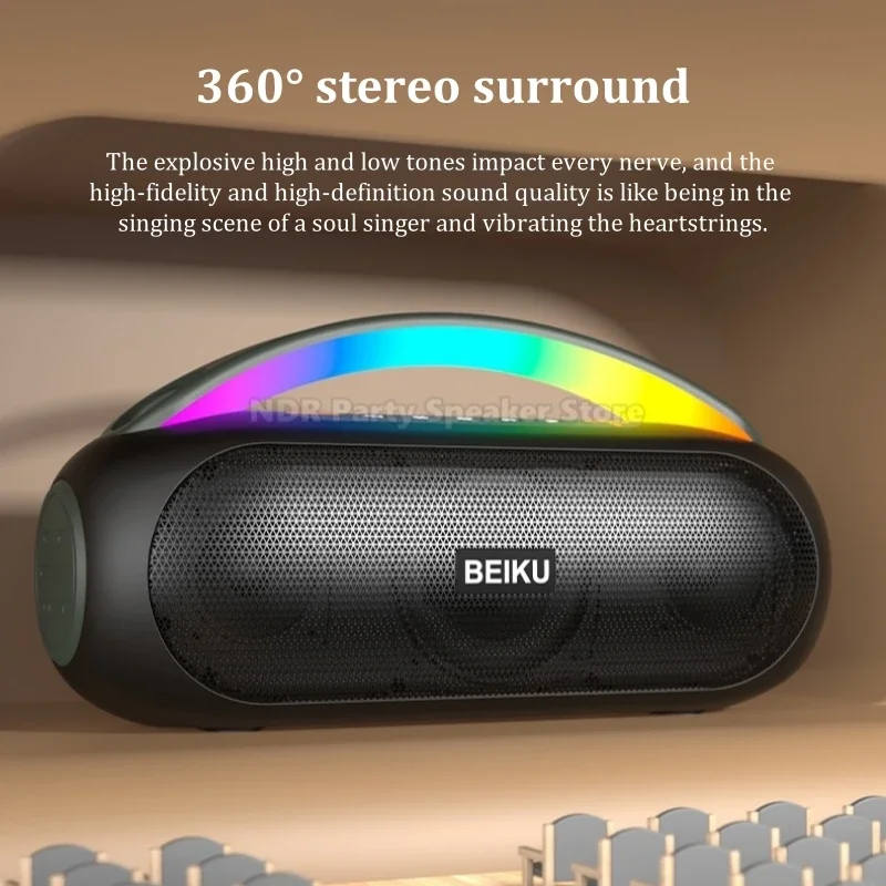 Bluetooth Speakers 60 Watt Rich Bass Wireless Stereo Sound Support MIC/TF/USB Play Portable Speaker with RGB Light for Outdoor