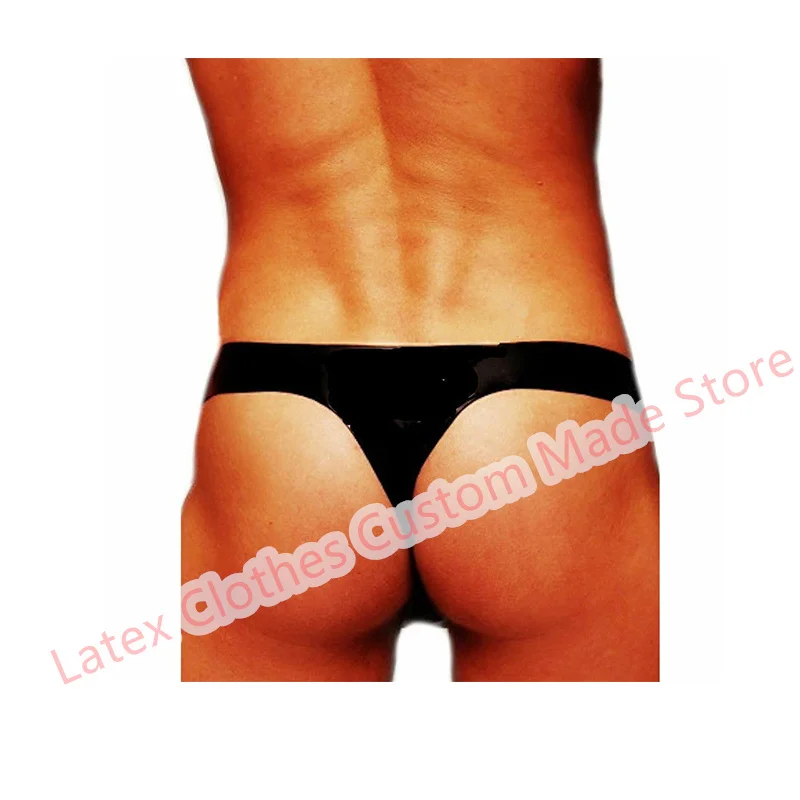 Sexy Latex Briefs Rubber Shorts Underwear Black with White Trim for Men Wear Thong G-string