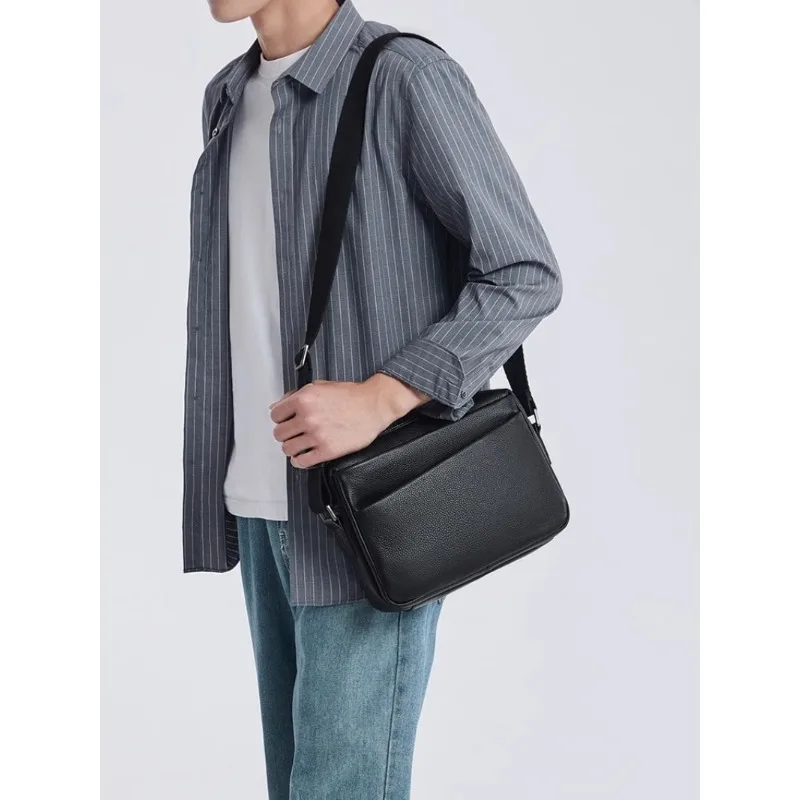 BJIAX Men Crossbody Bag Leisure Commuter Men Simple Leather Shoulder Bag New Fashion Senior Head Layer Cowhide Bag