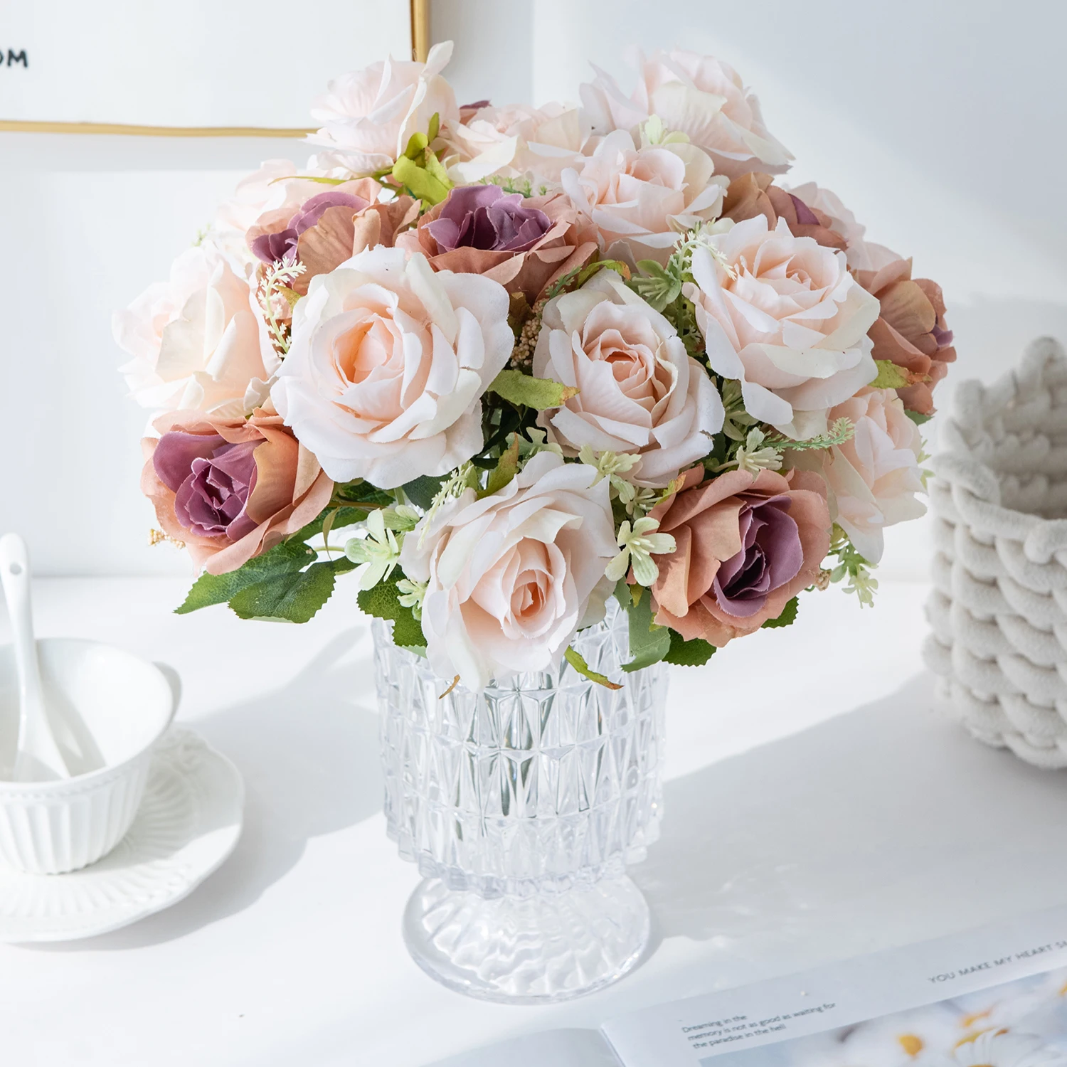 

Atificial Flower Silk Rose Outdoor Garden Wedding bridal bouquet Christmas Decor Home vase table festival Party DIY gift box