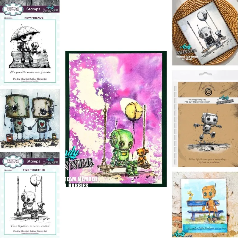 Sello de silicona transparente con diseño de robot con antena en la cabeza para álbumes de recortes DIY, bullet journal, manualidades y álbumes de fotos