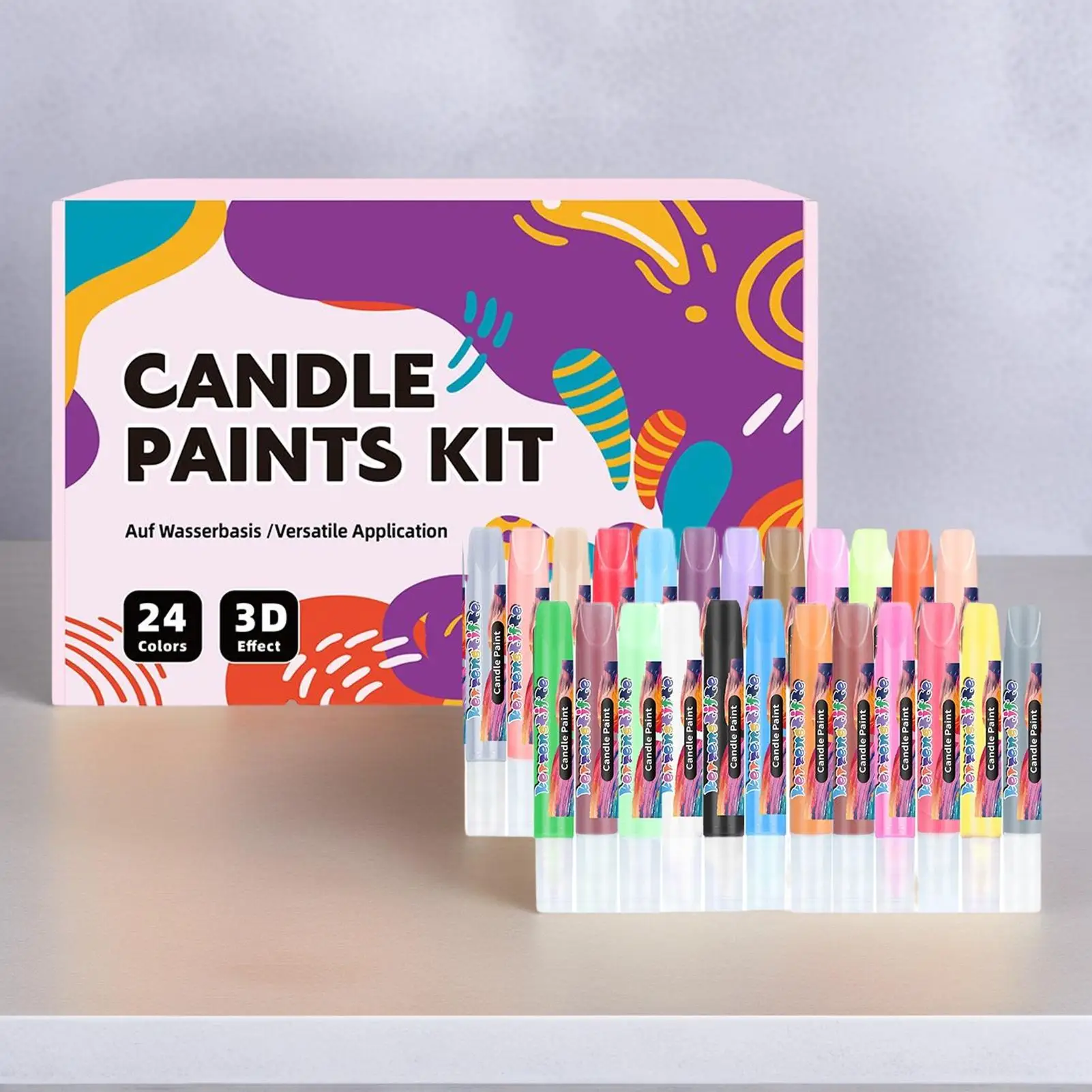 24 Color 10ml Non Baked 3D Candle Pen Children's Handmade DIY Candle Painting for Glass Vases Jackets Clothes Pants