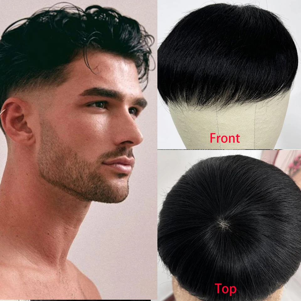 

Men'S Sports Style Curly Wave Hair Topper 100% Human Hair Invisible Hair Loss Cover, Realistic Look Half Handmade Half Machine