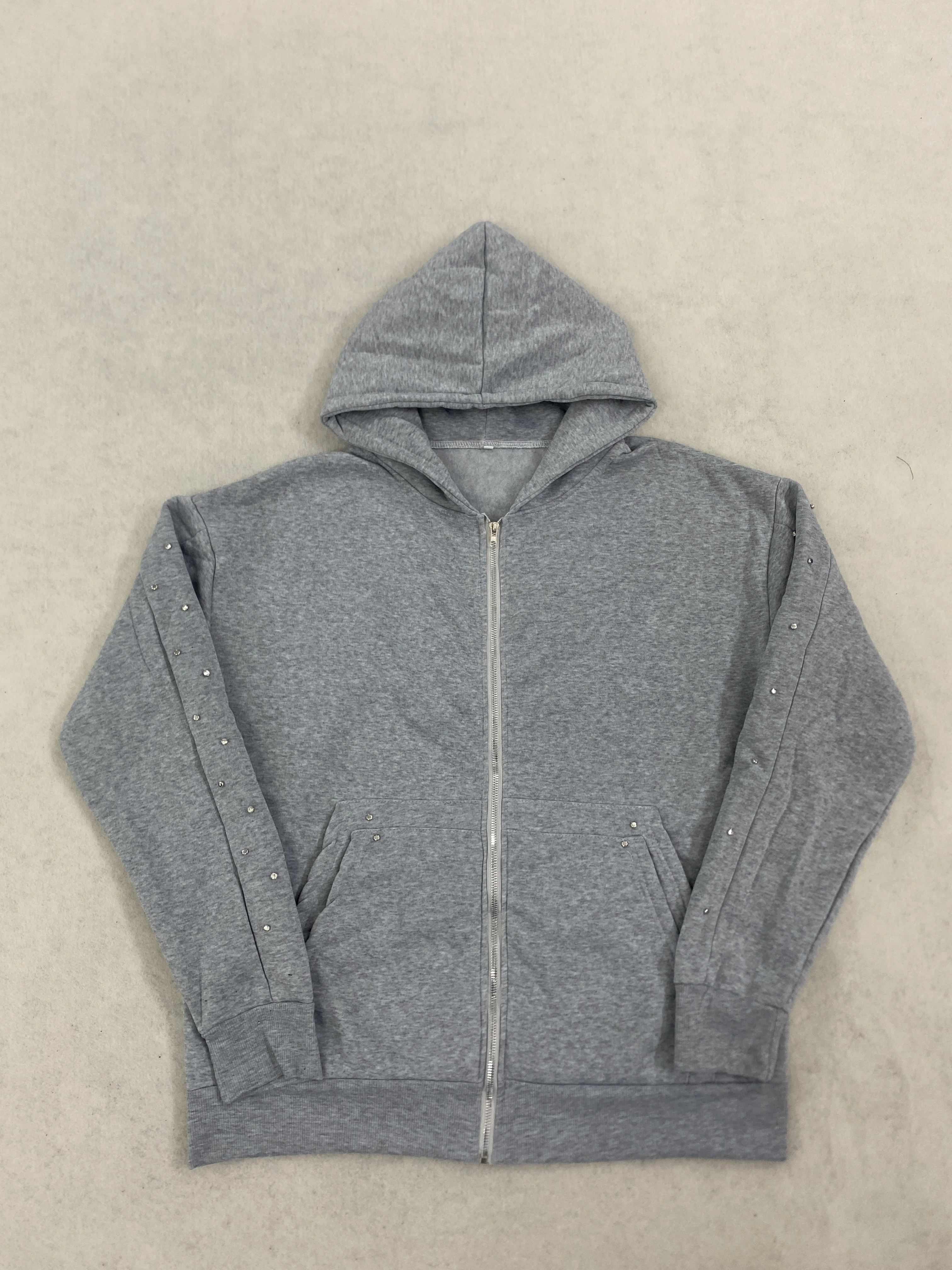 Übergroßer Harajuku-Hoodie in Grau, Vintage-Mode, mit Reißverschluss, europäischer und amerikanischer Herbst-/Winter-High-Street-Stil, vielseitiges Sweatshirt, Emo-Look. – Detail 7