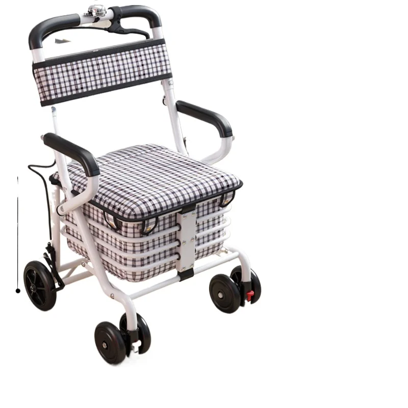 Shopping Cart Trolley Walking Cart Can Be Pushed and Seated Foldable to Buy Vegetables Luggage Trolley