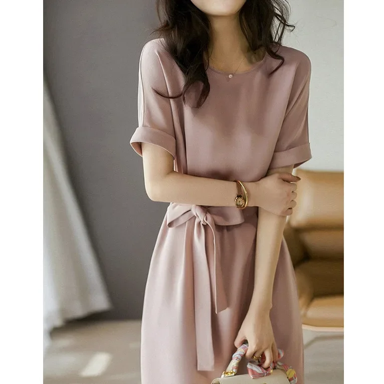 Vestido de seda amoreira temperamento de alta qualidade vestido de seda pesada de alta qualidade rosa 2025 verão feminino