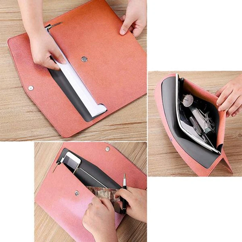 PU Leather A4 File Folder Waterproof Portfolio Envelope Folder Case With Snap Closure Pink