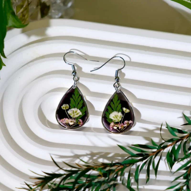 Pressed Flower Geometric Earrings Epoxy Resin Jewelry For Women 9