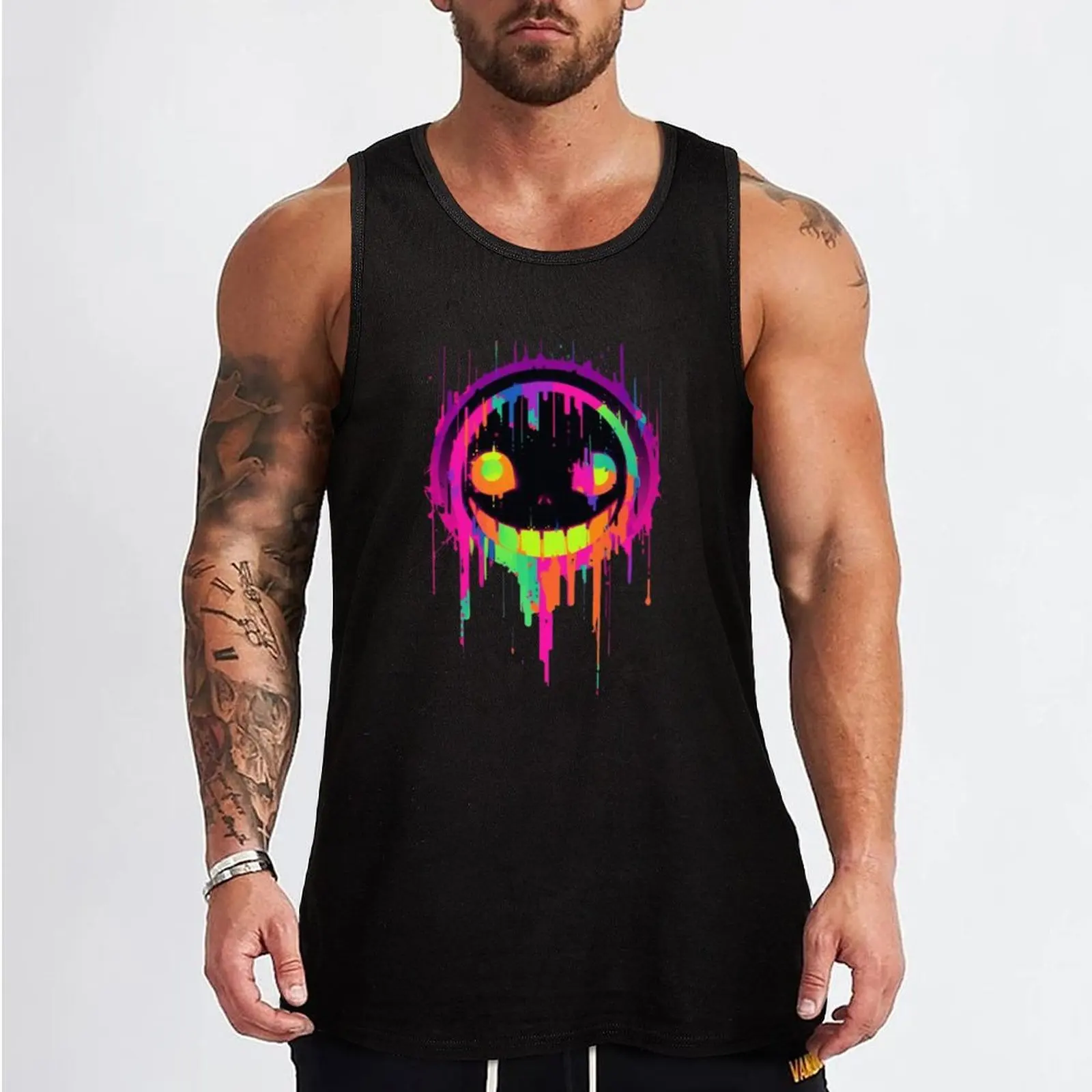 Glitch Paint Smiley Face Tank Top Men's clothing brands anime t-shirts men gym