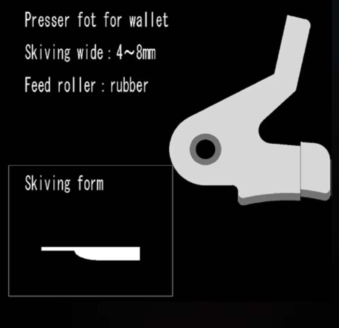 

Customized Japanese Nippy Skin Cleaner Presser Foot For Wallet Skiving Wide 4-8mm Feed Roller Rubber