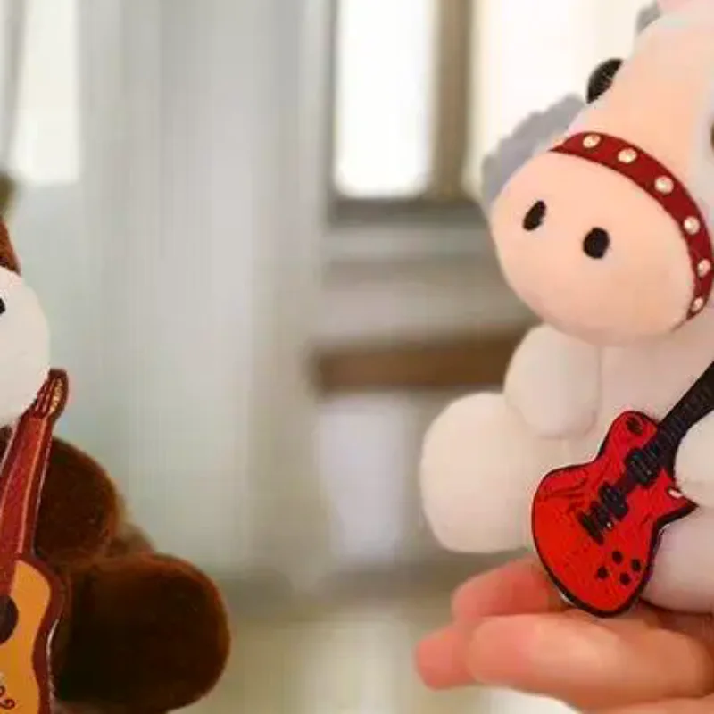 Cute Fluffy 12cm Pull Rope Wag Tail Horse Plush Toy Keychain Cartoon Soft Stuffed Doll Pendant Car Key Backpack Bag Accessories