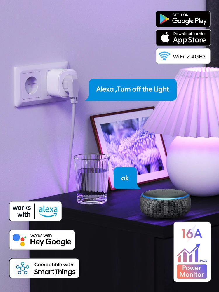 Meross 16A EU Smart Plug Wifi Smart Steckdose MSS305 Steckdose mit Energieüberwachung Unterstützung Alexa Google Home SmartThings