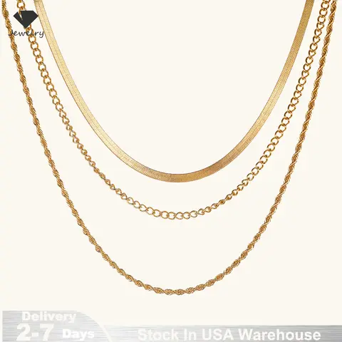 14k Gold Plated Chain Layered Necklace Separated Set for Women Statement Golden Metalic Waterproof Collar Necklace Jewelry Gift 12 best sales remap gold - №1