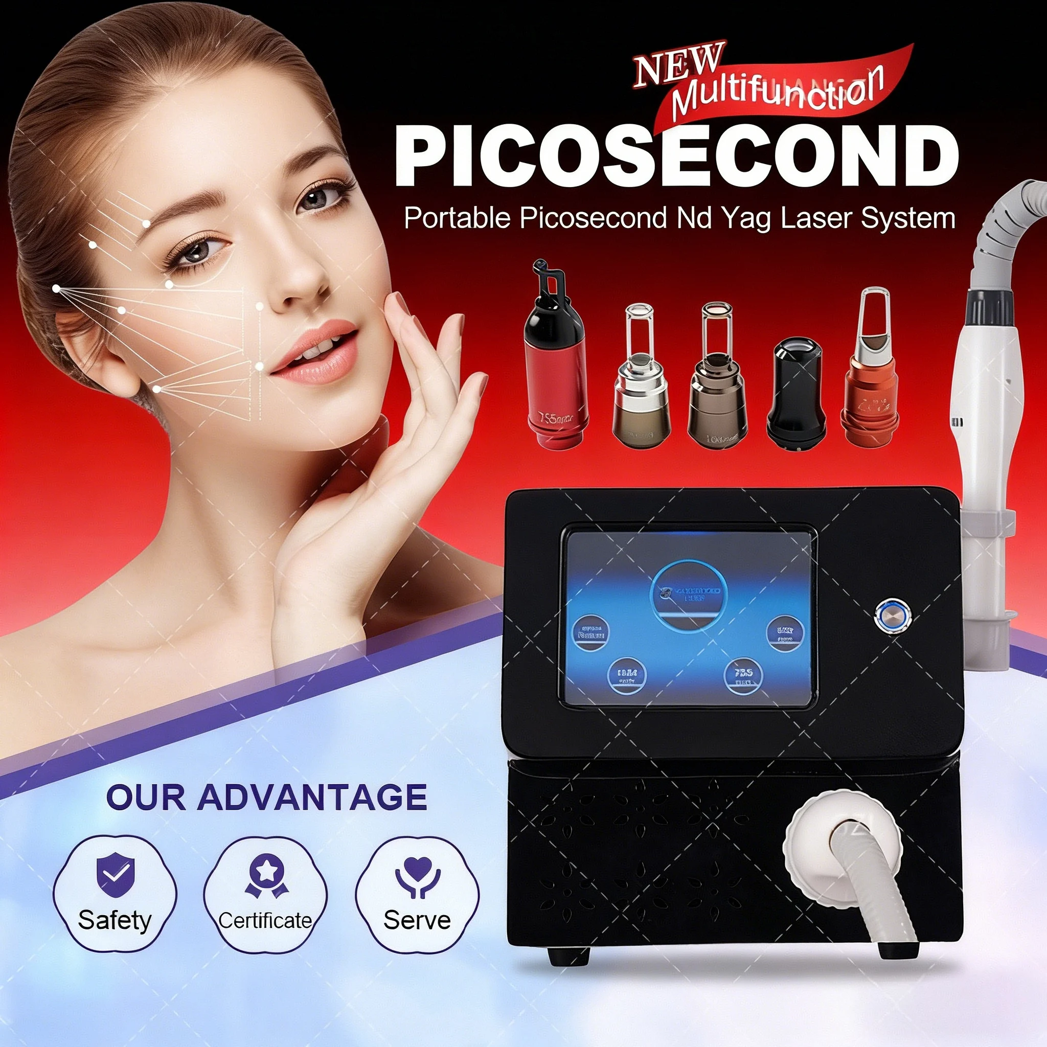 Machine laser professionnelle Pico pour l'élimination des tatouages, portable, Nd-YAG Q-Switch, élimination des taches de carbone, pour salons de beauté