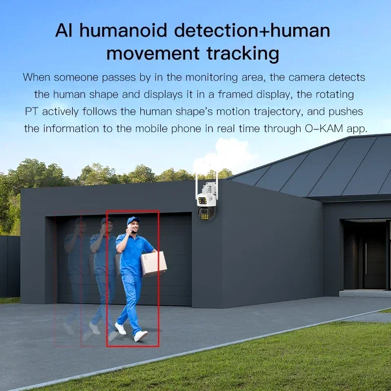 Câmera dome ip ptz sem fio ai detecção humanóide segurança 4mp câmera ip lente dupla tela dupla ao ar livre ip66 cor completa