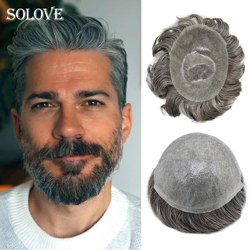 

Мужской протез для волос, полная тонкая кожа, 0,06-0,08 мм, мужской капиллярный протез, индийский парик из человеческих волос, волнистые прямые парики для мужчин