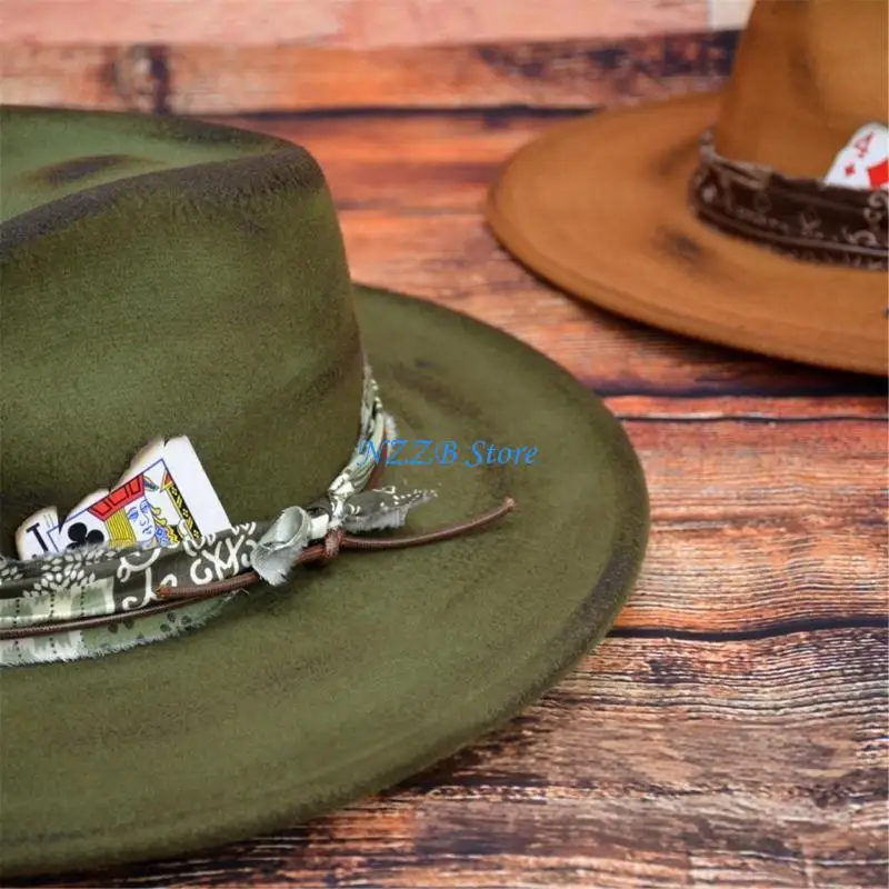 T21F Elegante Distressed Fedora Hoed Unisex Gentleman Carnavals Festival Goochelaars Hoed Comfortabele Fedora Hoed voor
