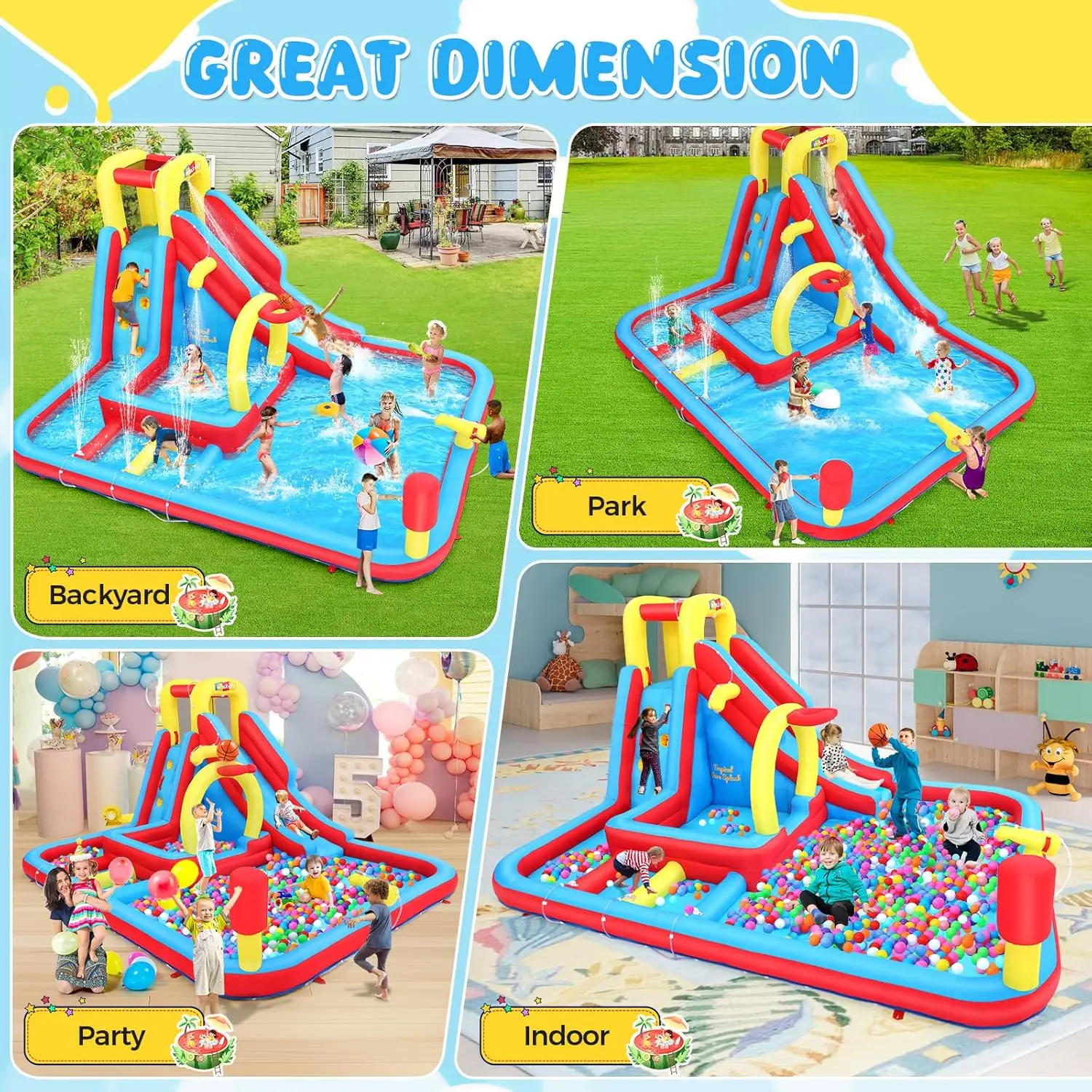 Inflatable Water Slide Bounce House, 13.2x10Ft 13-in-1 Bounce House Obstacle Course Waterslides, Summer Fun w/Boxing Pole/Slide/