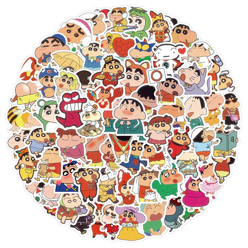 50/100pcs Anime Crayon Shin chan Kawaii Cartoon Stickers Phone Case Luggage Laptop Sticker Kids Gift Decoration Supplies