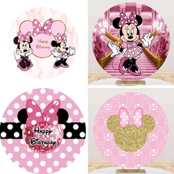 Happy Birthday Mickey Minnie Mouse Cartoon Photo Background Newborn Baby Shower Customizable Party Round Backdrop Decoration