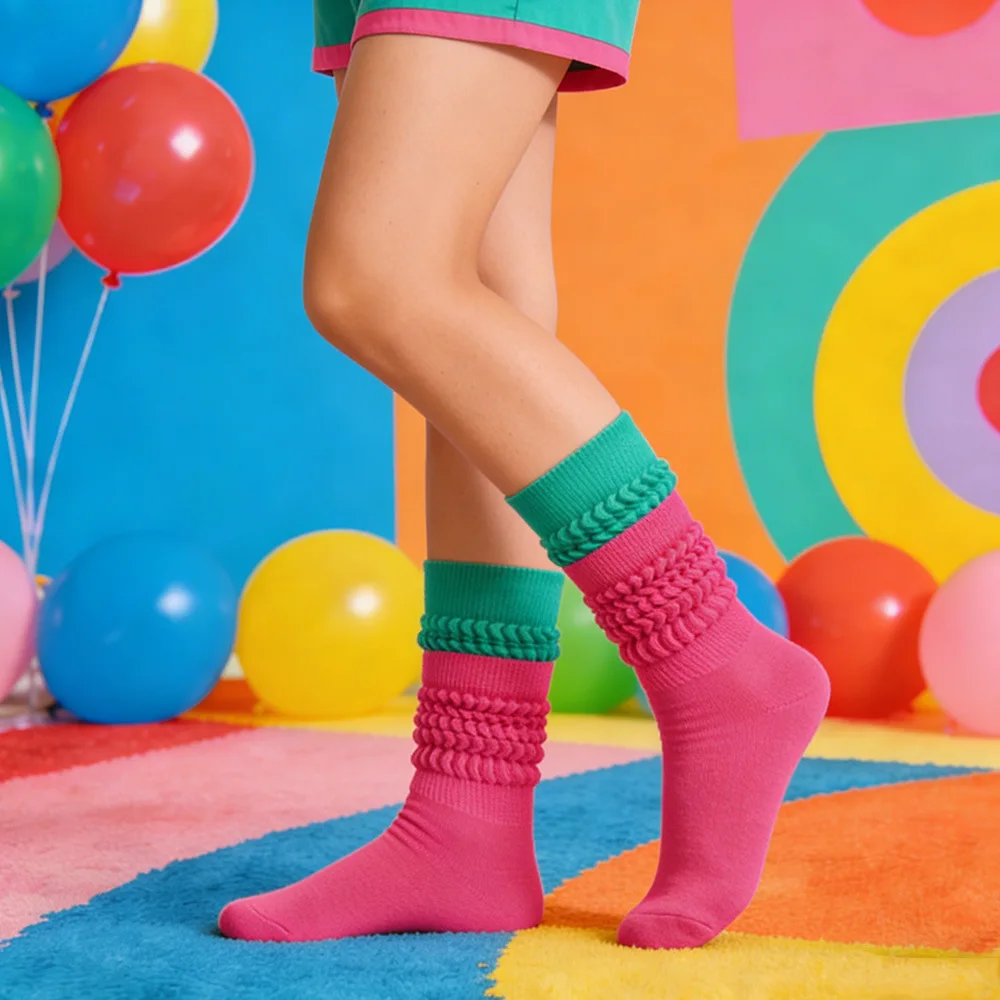 

Spring Personalized Color-blocking Women's Calf Socks Dopamine Color Loose Socks Sweet Style Patchwork Mid-calf Socks Wholesale