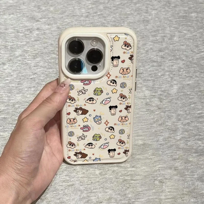 فاخر لطيف الكرتون تلوين شين تشان Nohara Misae Nohara Hiroshi حافظة هاتف جلدية آيفون 12 13 14 15 16 17 برو ماكس غطاء #6