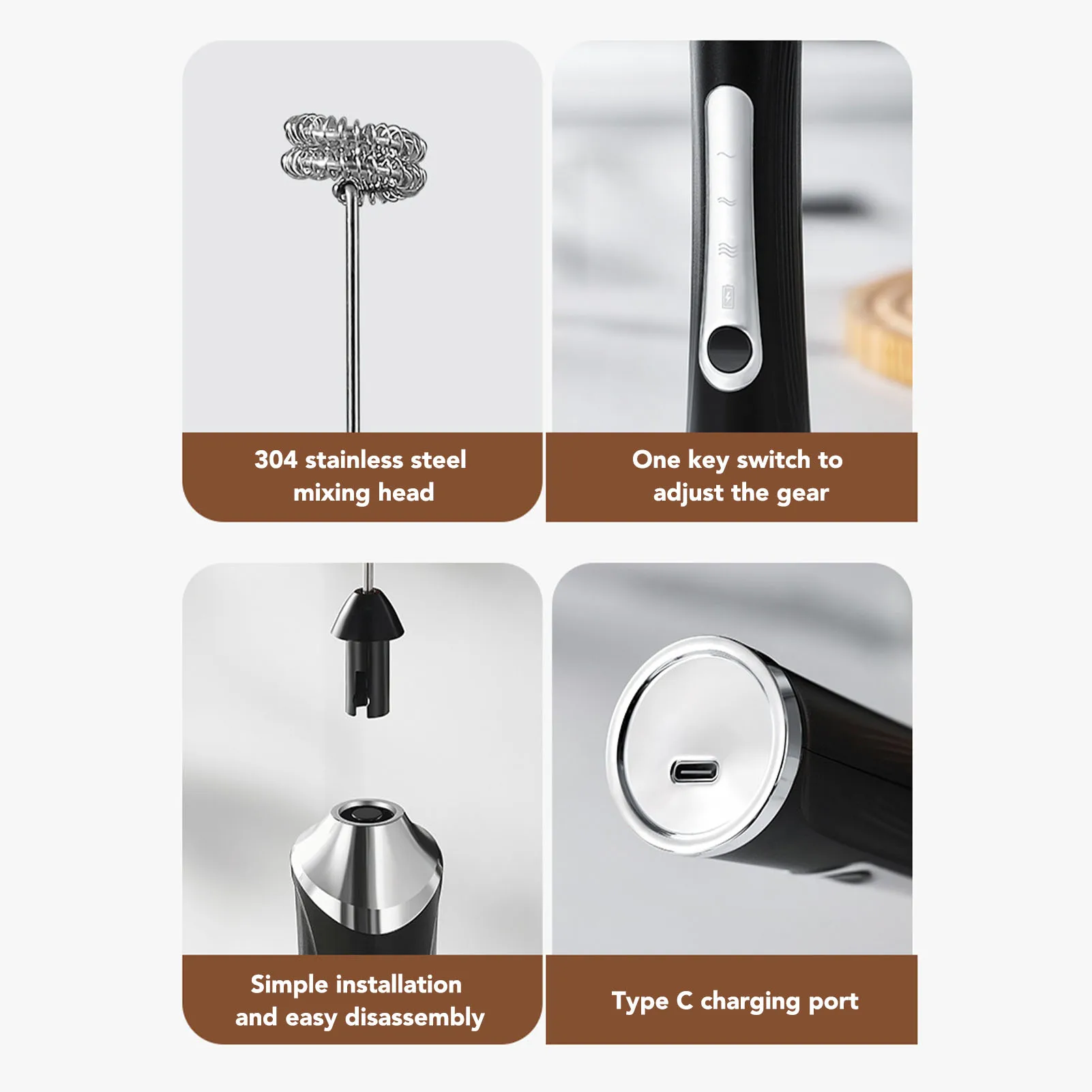 ミルク泡立て器ワンド充電式ハンドヘルドフォームメーカードリンクミキサー電動泡立て器スタンド付きコーヒーホットチョコレート抹茶用