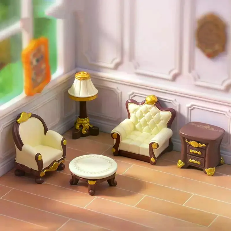 [MOA]Miniature Retro Dollhouse Furniture With Luxury Golden Details For DIY Kids Pretend Play Dollhouse Decor[MOA]