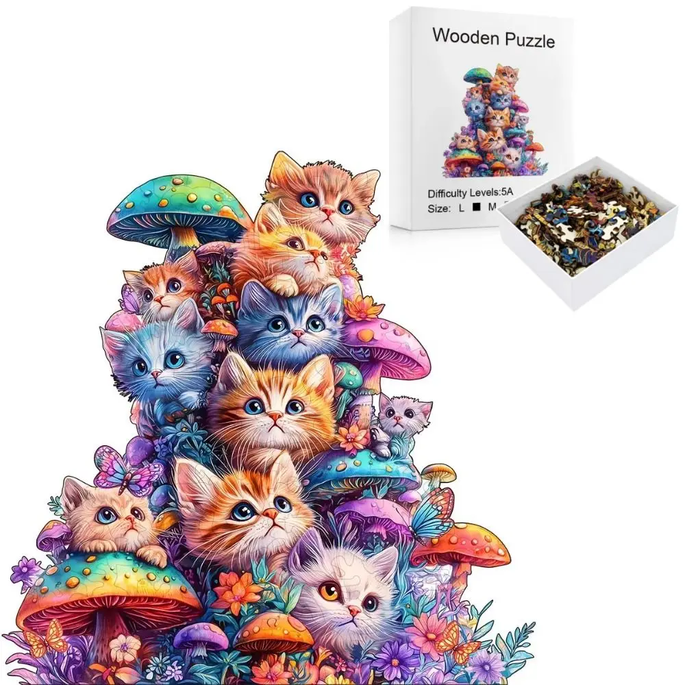 

Animal Pattern Cat Puzzle Irregular Shape Brain Burning Adult Wooden Puzzle Cute Mushroom Challenging Cat Wooden Jigsaw