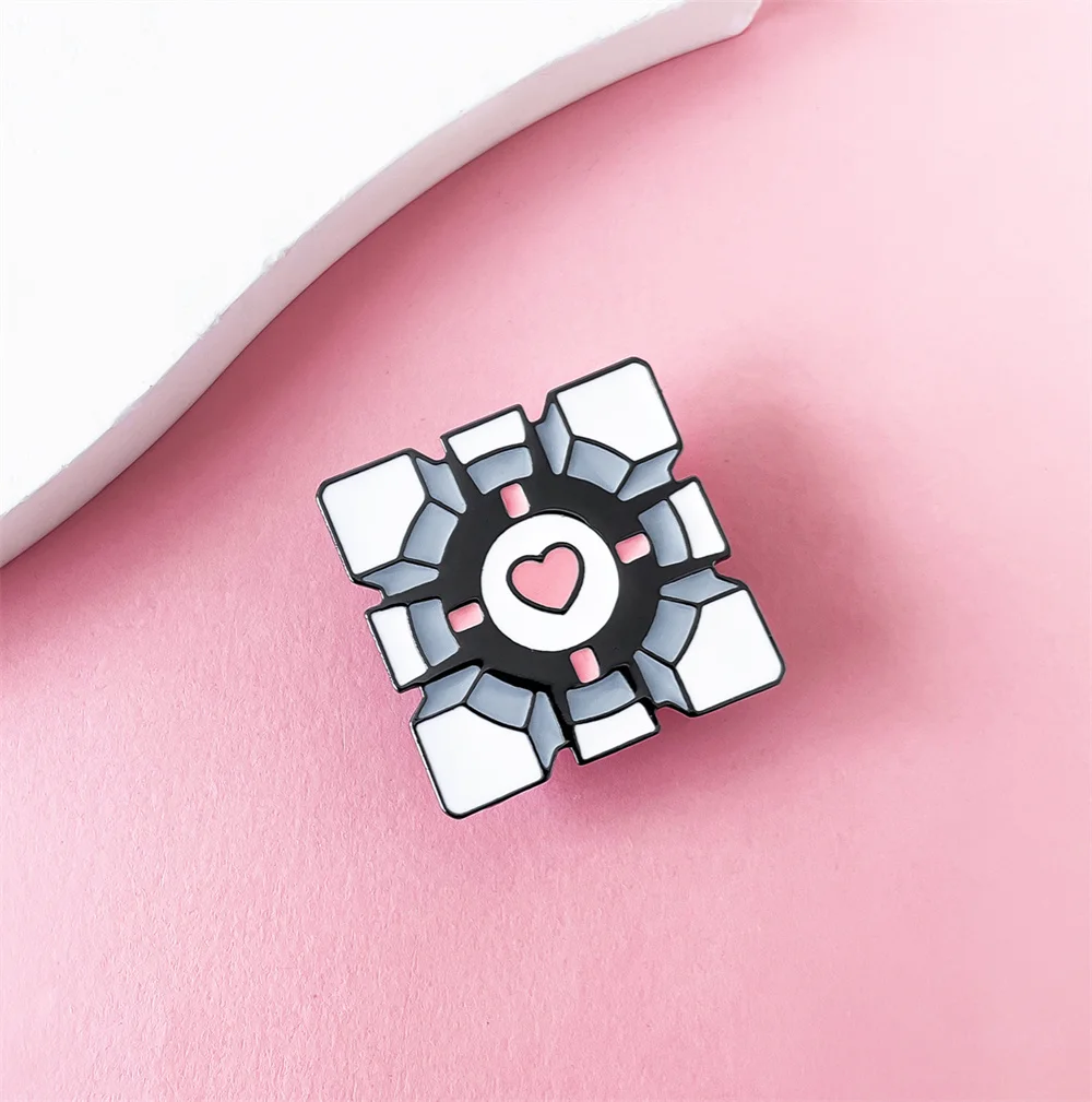 Portal Weighted Companion Enamel Pins Cute Heart Cube Game Same Brooch Backpack Lapel Badge Jewelry Accessories Fans Gifts