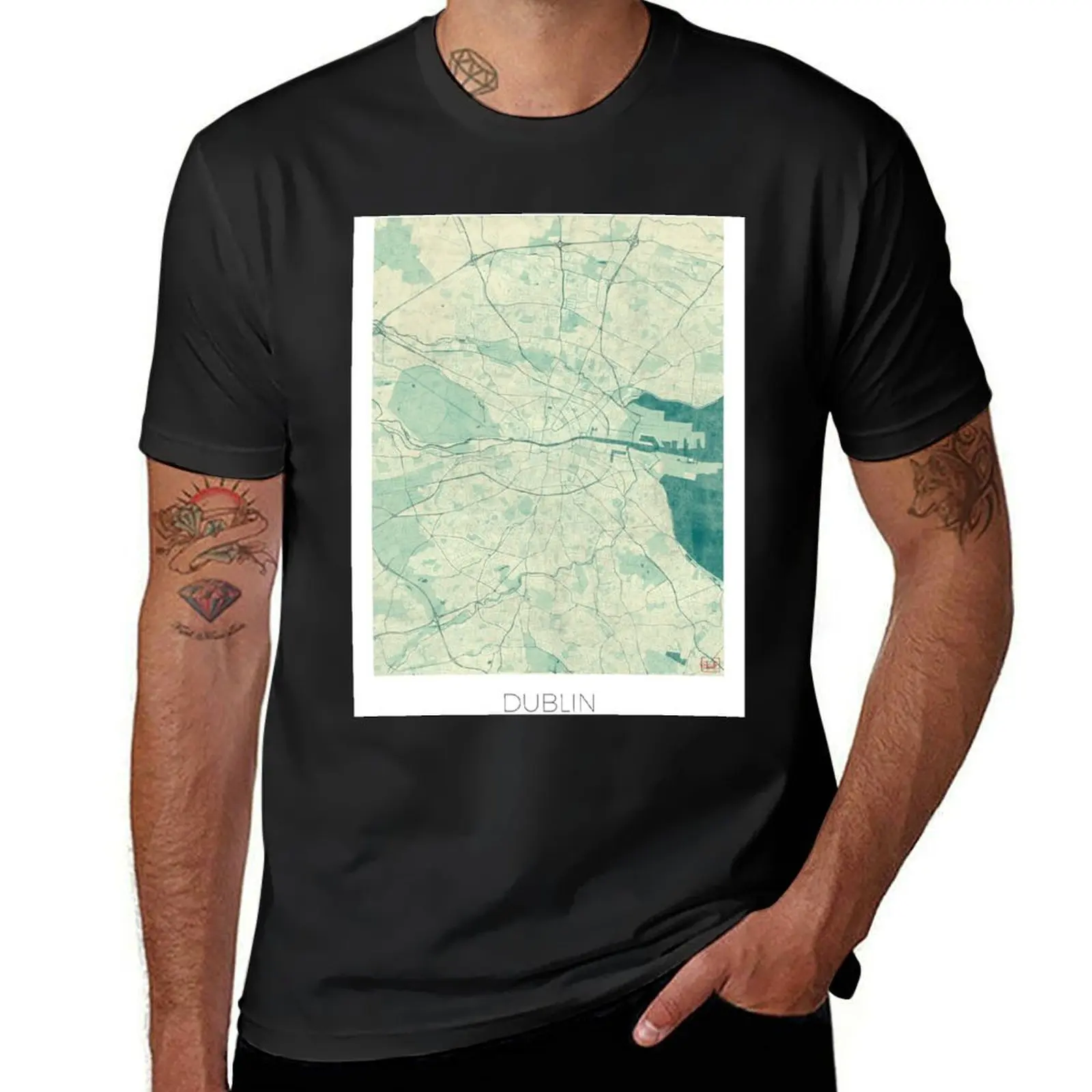

Dublin Map Blue Vintage T-Shirt graphics customs cute clothes black t-shirts for men