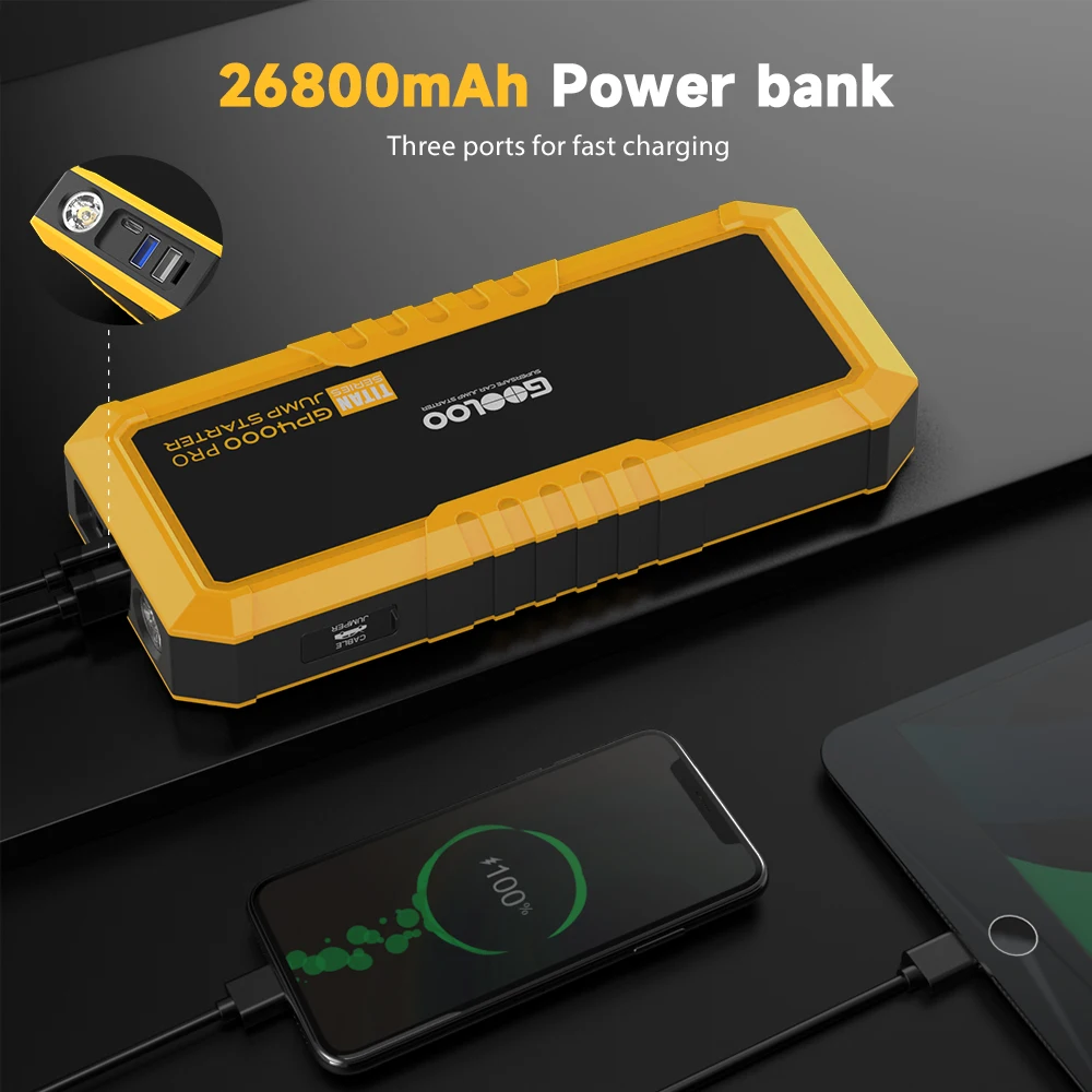 GOOLOO 4000A Start Power Bank 26800mAh Jump Starter Car Booster External Battery 12V Starting Device for Petrol Diesel Powerbank