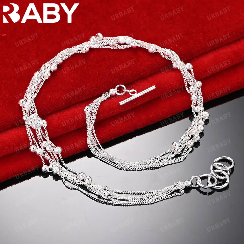 

URBABY 45cm 925 Sterling Silver Round Balls Chain Necklace For Women Men Charm Trend Birthday Gifts Fashion Party
