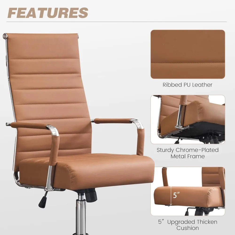 PU Leather High-Back Office Chair with Wheels & Armrests 3