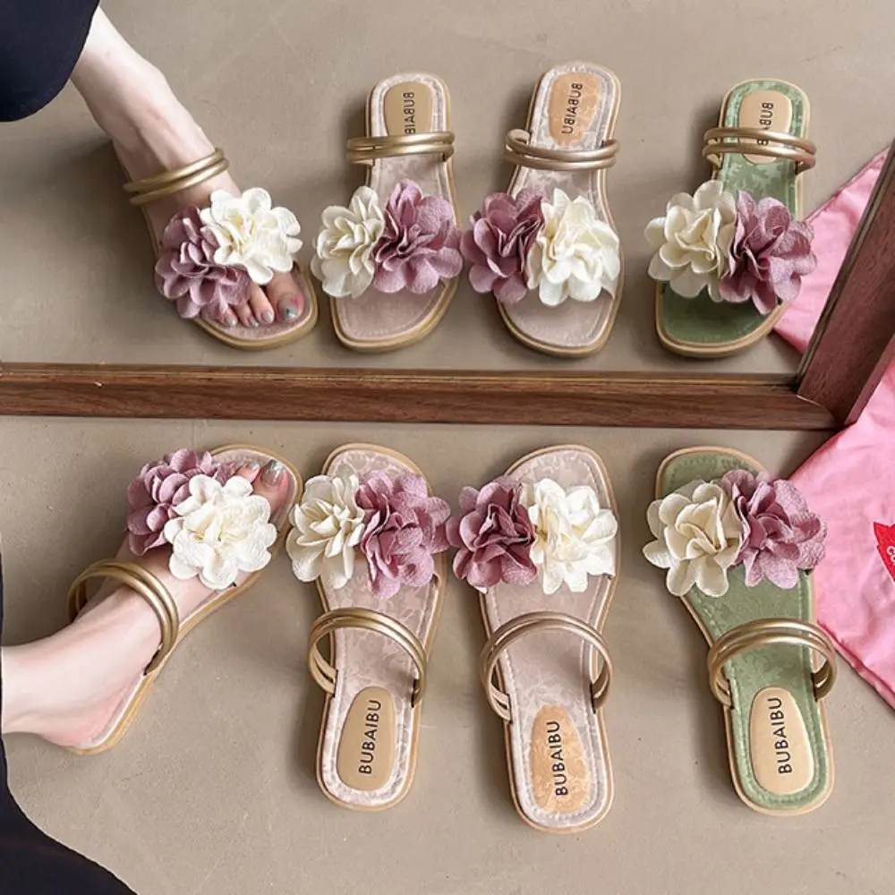 

Повседневные шлепанцы с милыми цветами, водонепроницаемые нескользящие приморские сандалии на плоской подошве, пляжные тапочки для отдыха и отдыха на открытом воздухе