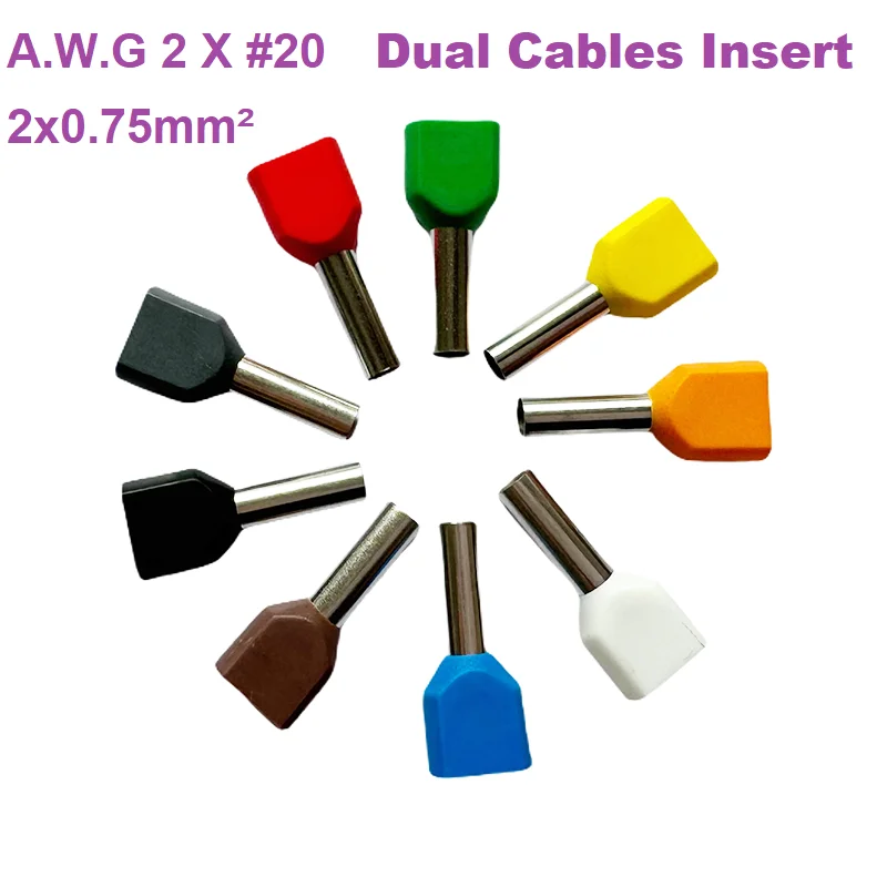

Медные Изолированные Наконечники TE7508, 100 шт./партия, двойные кабели типа 2x0.75м² AWG 2X #20, концевые наконечники для электрического шнура, обжимные наконечники