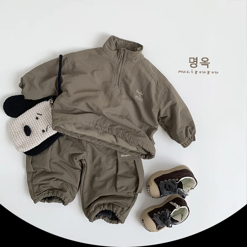 2025 Winter New Children Long Sleeve Fleece Coat Girls Casual Warm Jacket Plus Velvet Thick Baby Boys Sweatshirt Kids Clothes