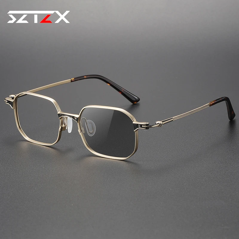 SZTZX New Design Photochromic Reading Glasses Men Ultralight Anti Polygon Blue Light Myopia Optical Custom Prescription Glasses