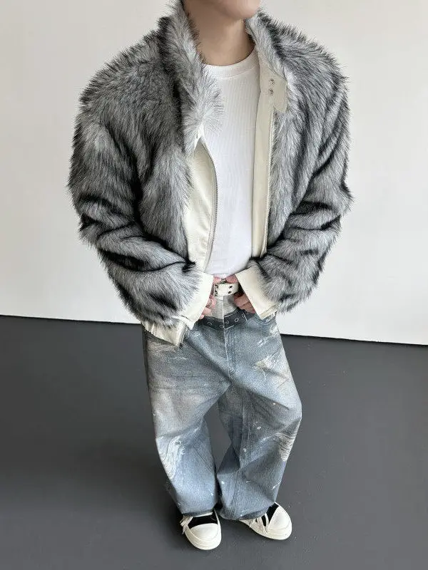 

Men's Double-Sided Wear PU Leather Jaet Thiened Faux Fur Warm Cotton Coat Autumn Winter New Sle Faion Urban Youth