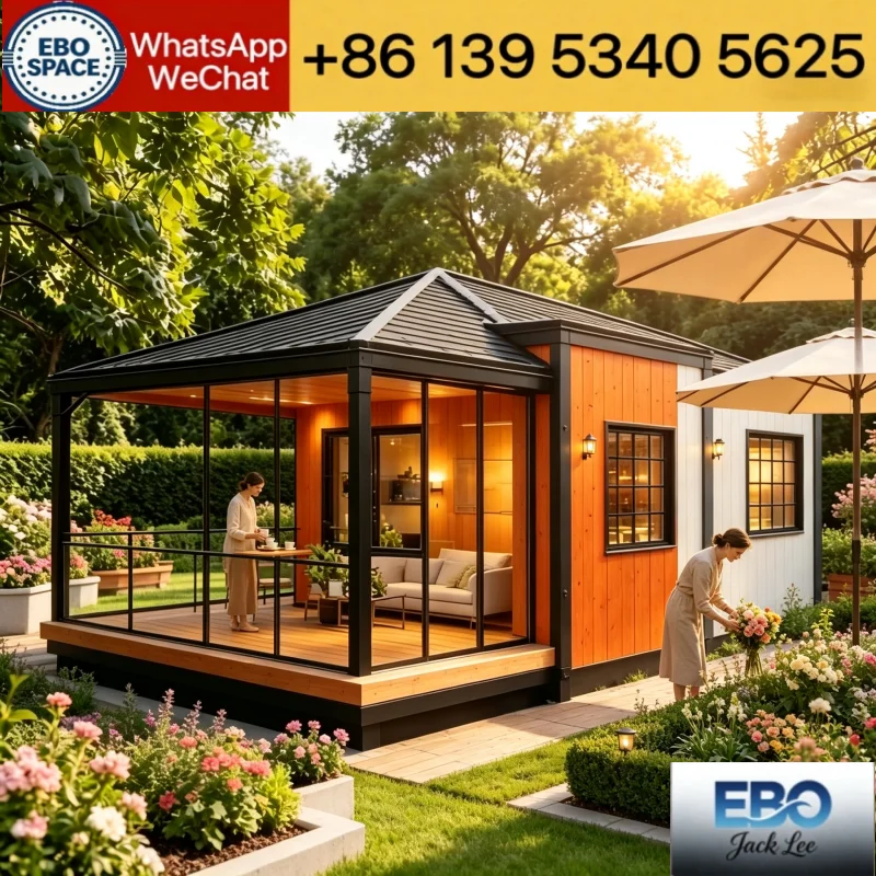 Custom Size Expandable Prefab House Steel Frame Insulated Container Cabin With Large Glass Window Balcony