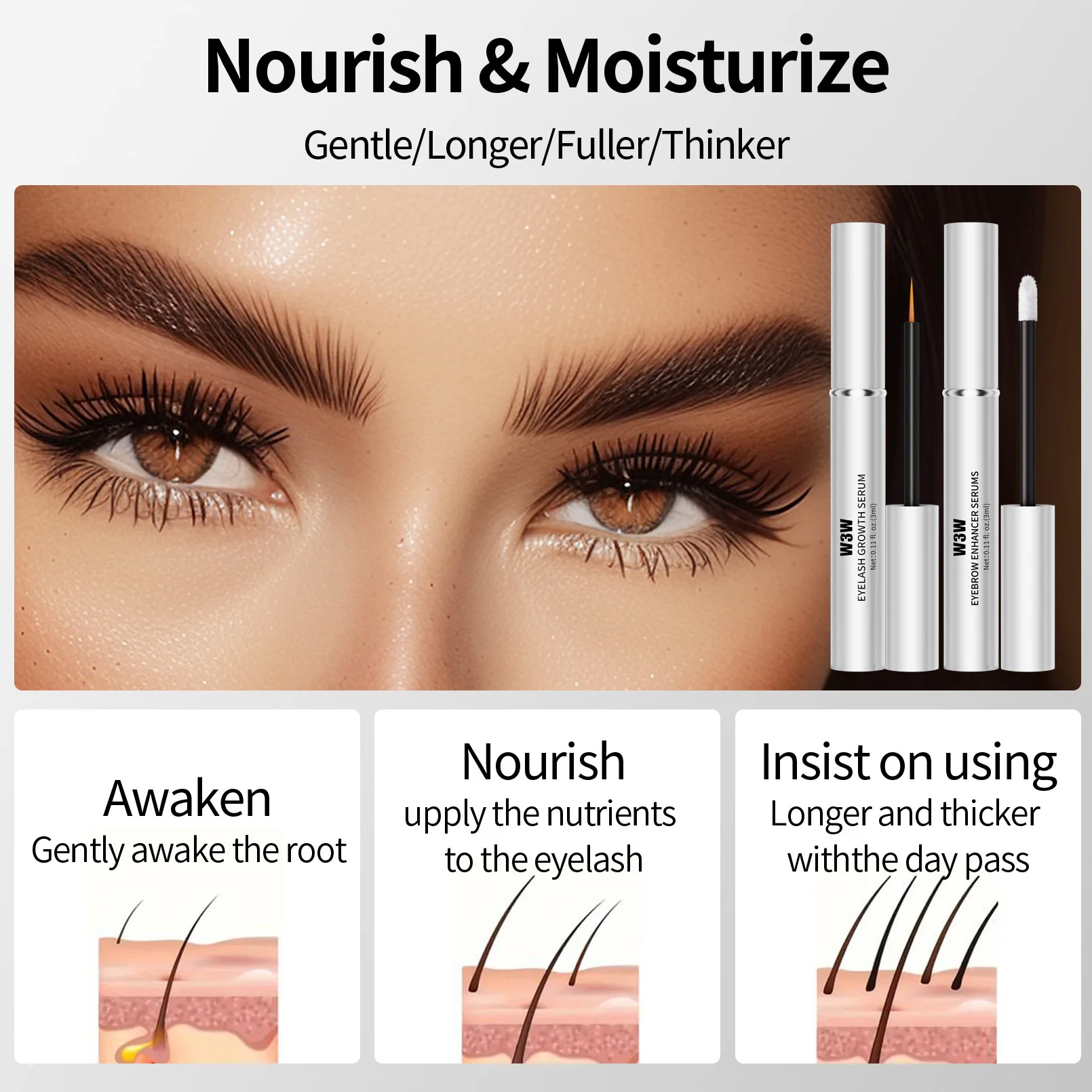 2Pcs Eyelash Brow Serum Set Nourish Moisturize Lashes Care Products 2-in-1 Combination Set