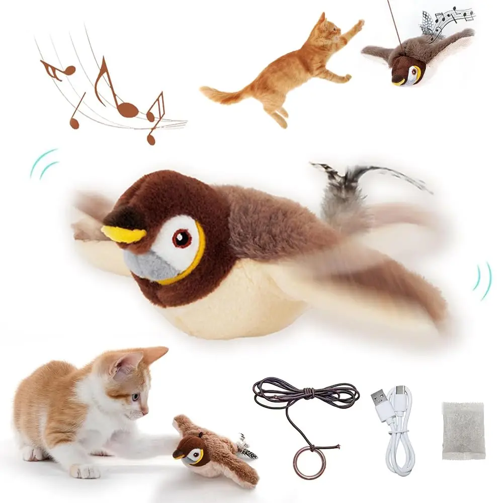 Interactive Cat Toys Rechargeable Slap Birds (can't Fly) Catnip Plush Toys for Cats Pet Flapping Bird Cat Toy Accessories Home